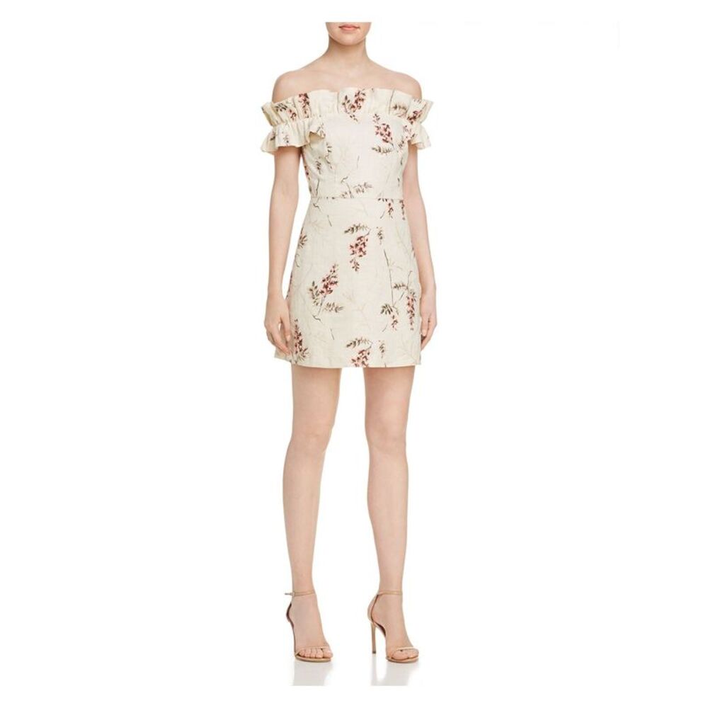 REBECCA TAYLOR Womens Mini Dress Ruffled Cap Sleeve Crew Neck